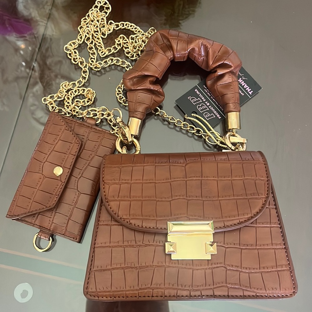 NWT faux croc handbag + card holder